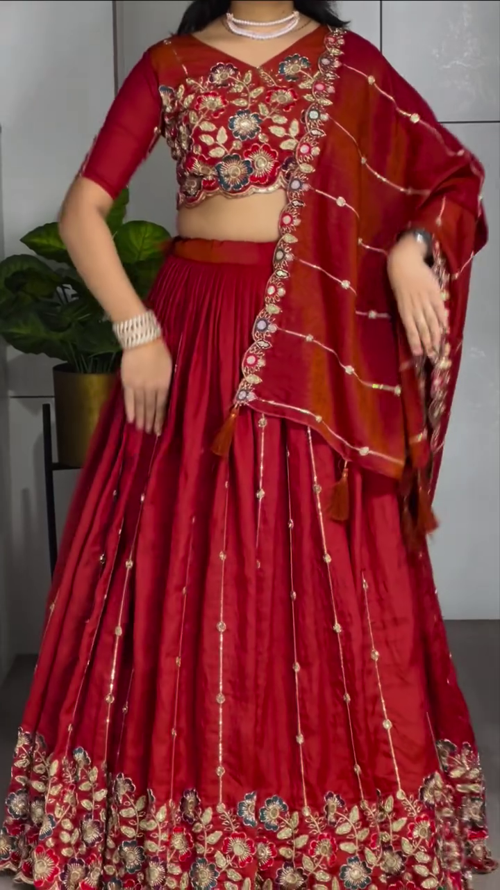 Embroidered Thread Work Ready to Wear Lehenga & Blouse With Dupatta - Image 2