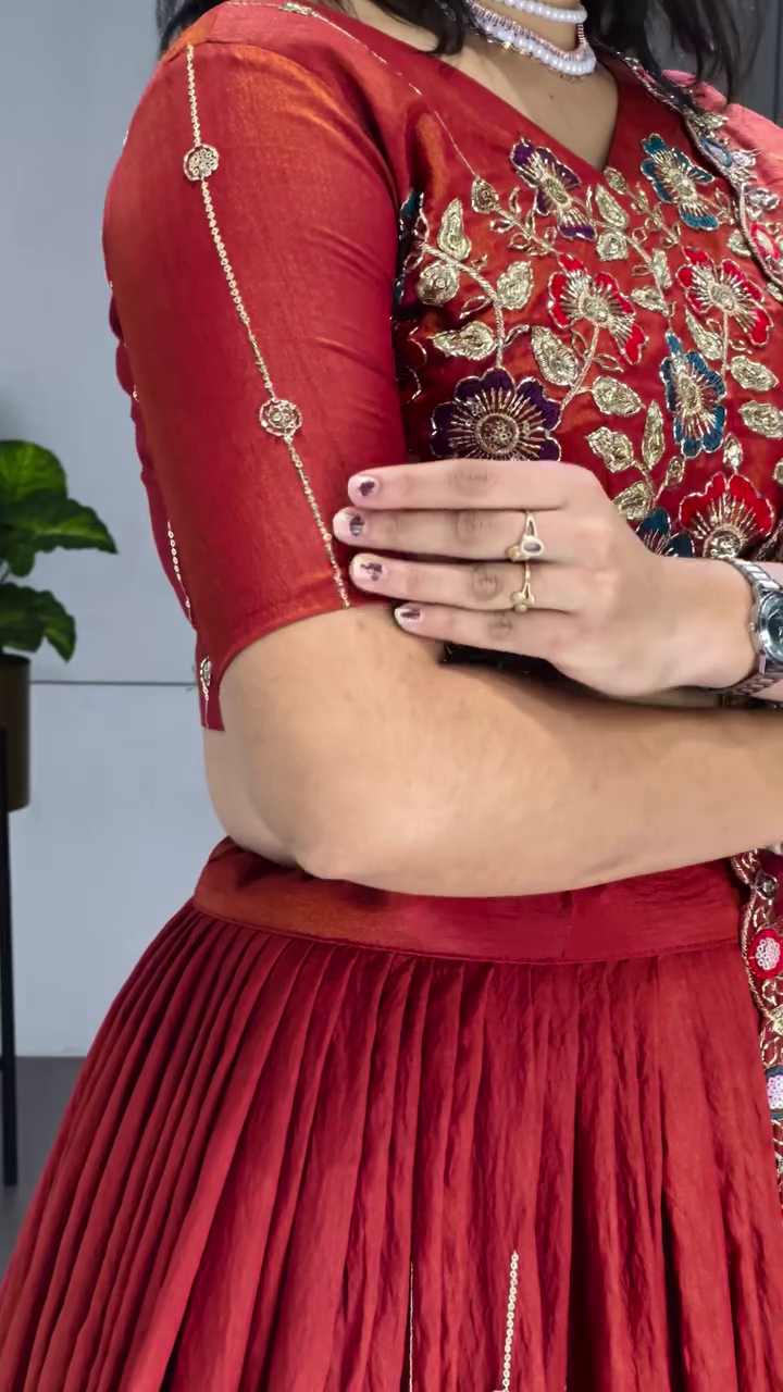 Embroidered Thread Work Ready to Wear Lehenga & Blouse With Dupatta - Image 7