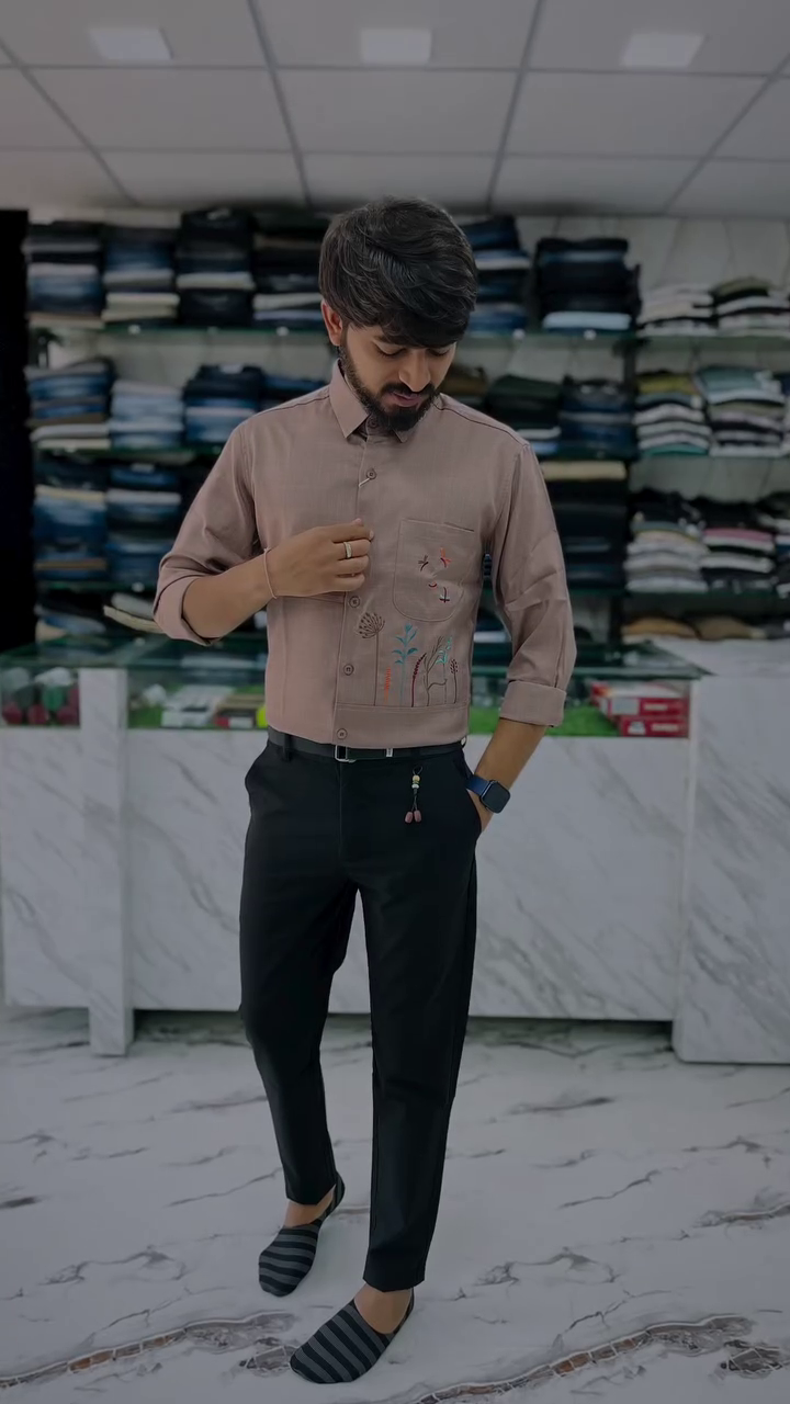 Men's Cotton Floral Embroidered Casual Shirt - Image 6